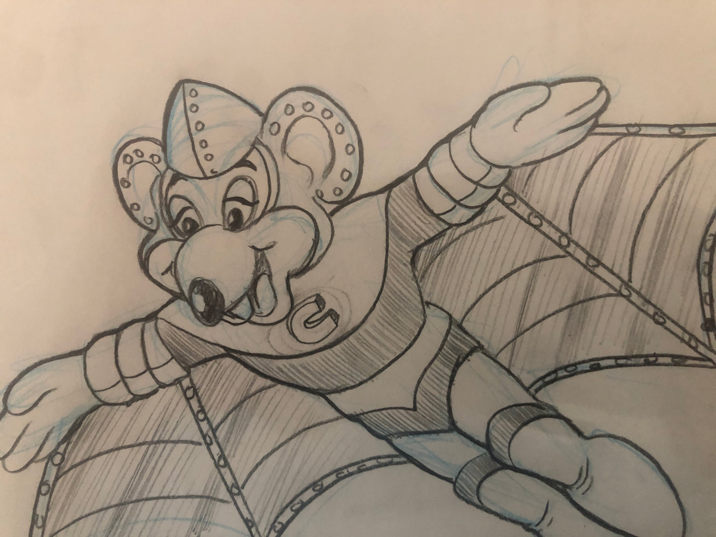 Chuck E Cheese ORIGINAL pencil designs Statue concept Flying DaVinci
