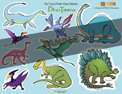 Original Peeler-Rose Cartoon Dinosaur Sticker Sheet – 9 Unique Dinosaurs!